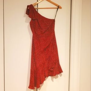 Club Monaco one shoulder ruffle hem cocktail dress